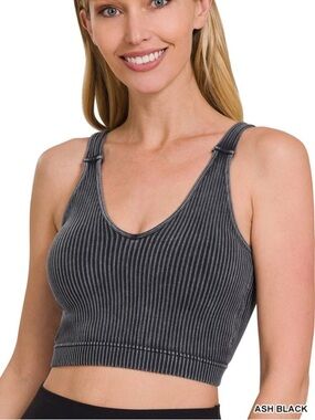 Zenana Outfitters Ash Black Ribbed Sports Bralette
